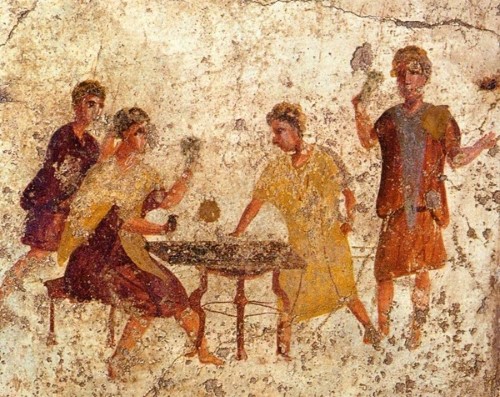 تصویری از رومی ها که ساتورنالیا را جشن می گیرند که از نقاشی دیواری یافت شده است. 